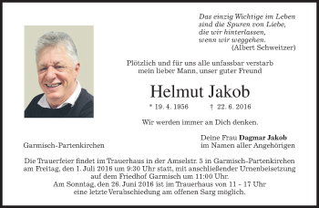 Traueranzeige von Helmut Jakob von merkurtz