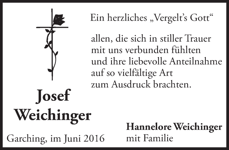  Traueranzeige für Josef Weichinger vom 25.06.2016 aus merkurtz