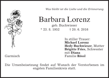 Traueranzeige von Barbara Lorenz von merkurtz