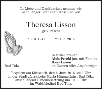 Traueranzeige von Theresa Lisson von merkurtz