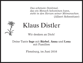 Traueranzeige von Klaus Distler von merkurtz