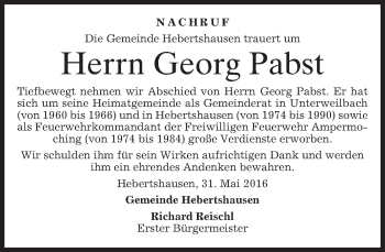 Traueranzeige von Georg Pabst von merkurtz