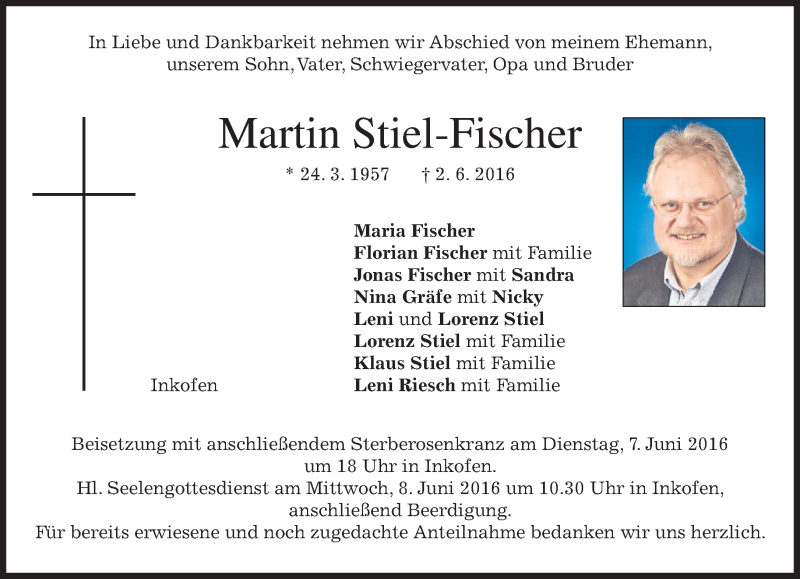  Traueranzeige für Martin Stiel-Fischer vom 04.06.2016 aus merkurtz