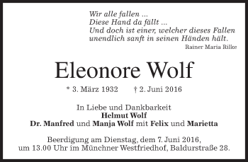 Traueranzeige von Eleonore Wolf von merkurtz