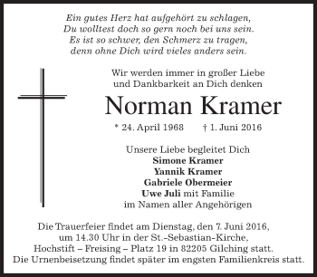 Traueranzeige von Norman Kramer von merkurtz