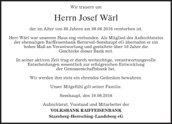 Traueranzeige von Josef Wärl von merkurtz