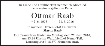 Traueranzeige von Ottmar Raab von merkurtz