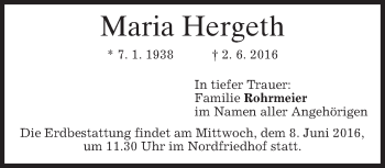 Traueranzeige von Maria Hergeth von merkurtz