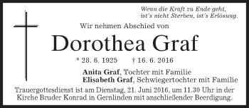 Traueranzeige von Dorothea Graf von merkurtz