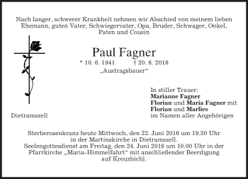 Traueranzeige von Paul Fagner von merkurtz