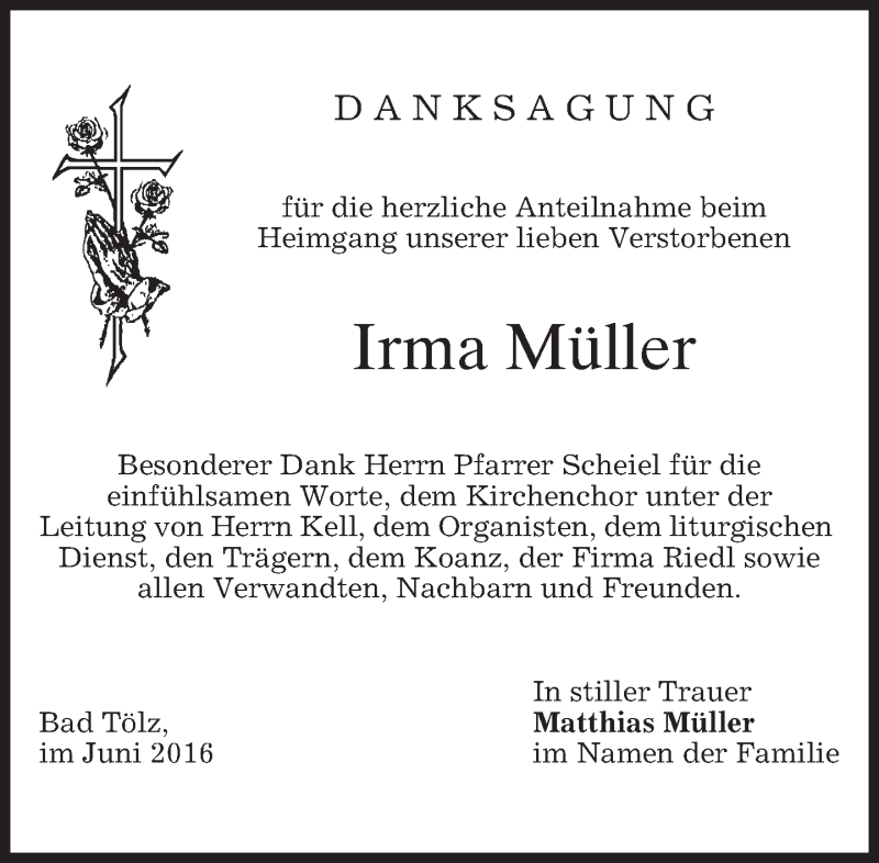  Traueranzeige für Irma Müller vom 22.06.2016 aus merkurtz