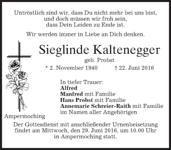 Traueranzeige von Sieglinde Kaltenegger von merkurtz