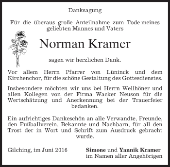 Traueranzeige von Norman Kramer von merkurtz