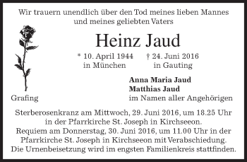 Traueranzeige von Heinz Jaud von merkurtz