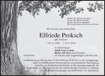 Traueranzeige von Elfriede Proksch von merkurtz