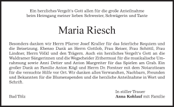 Traueranzeige von Maria Riesch von merkurtz