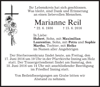 Traueranzeige von Marianne Reil von merkurtz