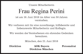 Traueranzeige von Regina Perini