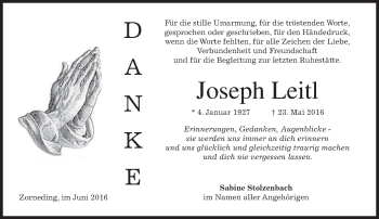 Traueranzeige von Joseph Leitl