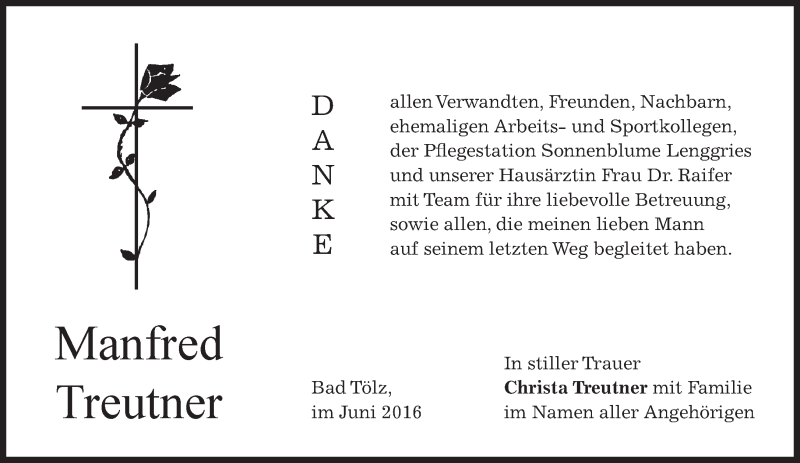  Traueranzeige für Manfred Treutner vom 18.06.2016 aus merkurtz