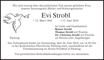 Traueranzeige von Evi Strobl von merkurtz