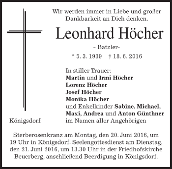 Traueranzeige von Leonhard Höcher von merkurtz