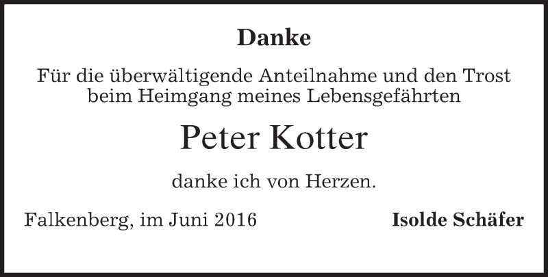  Traueranzeige für Peter Kotter vom 25.06.2016 aus merkurtz