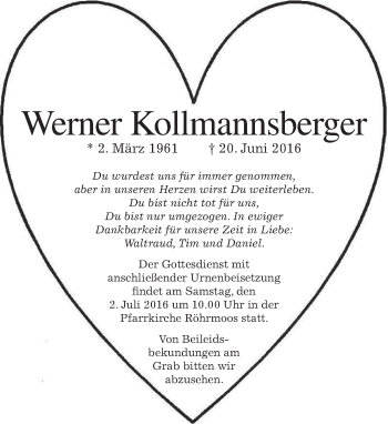 Traueranzeige von Werner Kollmannsberger von merkurtz