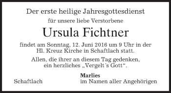 Traueranzeige von Ursula Fichtner von merkurtz