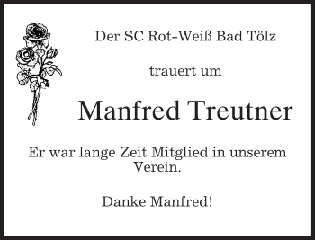 Traueranzeige von Manfred Treutner von merkurtz