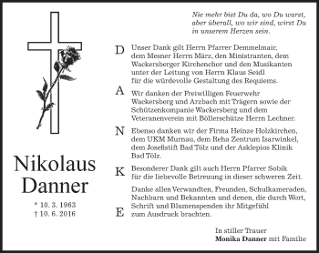 Traueranzeige von Nikolaus Danner von merkurtz