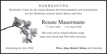 Traueranzeige von Renate Mauermann