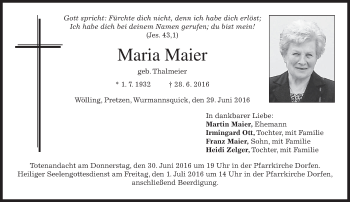 Traueranzeige von Maria Maier von merkurtz