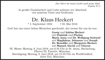 Traueranzeige von Klaus Heckert von merkurtz