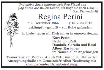 Traueranzeige von Regina Perini