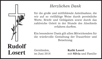 Traueranzeige von Rudolf Losert von merkurtz