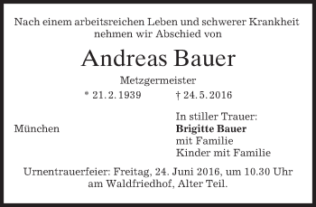 Traueranzeige von Andreas Bauer von merkurtz