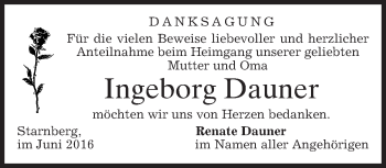 Traueranzeige von Ingeborg Dauner von merkurtz
