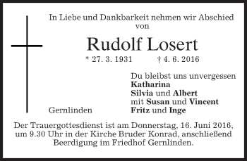 Traueranzeige von Rudolf Losert von merkurtz