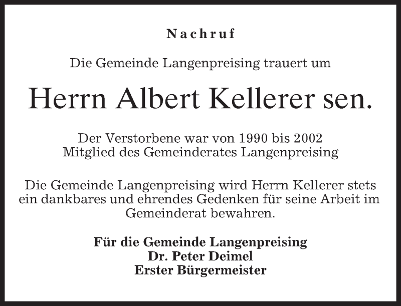  Traueranzeige für Albert Kellerer vom 03.06.2016 aus merkurtz