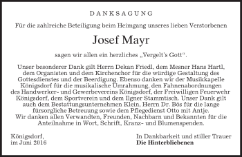 Traueranzeige von Josef Mayr von merkurtz