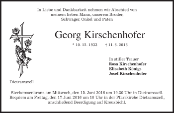 Traueranzeige von Georg Kirschenhofer von merkurtz