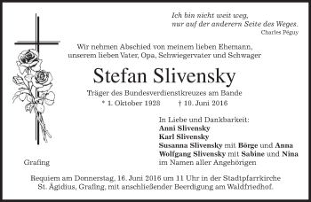 Traueranzeige von Stefan Slivensky