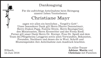 Traueranzeige von Christiane Mayr von merkurtz