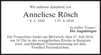 Traueranzeige von Anneliese Rösch von merkurtz