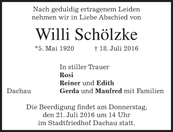 Traueranzeige von Willi Schölzke von merkurtz