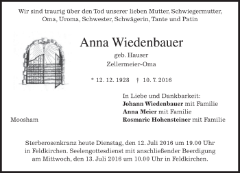 Traueranzeige von Anna Wiedenbauer von merkurtz