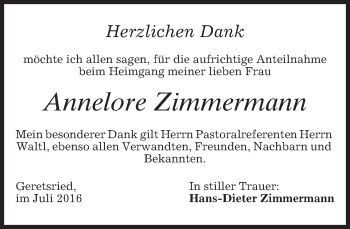 Traueranzeige von Annelore Zimmermann von merkurtz