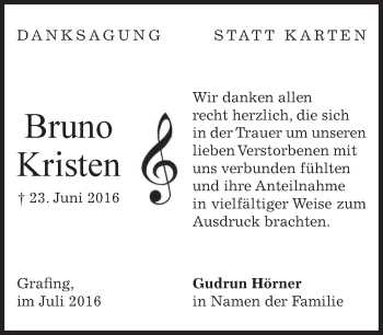 Traueranzeige von Bruno Kristen