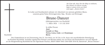 Traueranzeige von Bruno Danzer von merkurtz